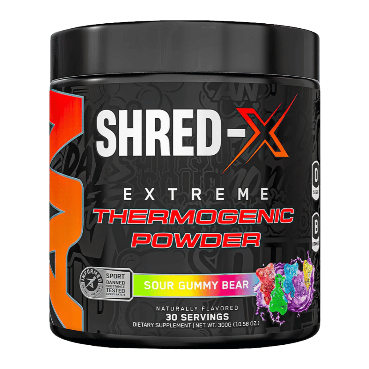Shred-X Extreme Thermogenic Powder container sour gummy flavour 300g