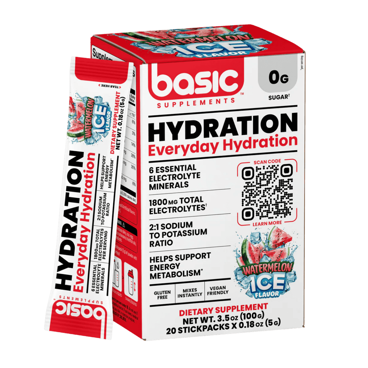 Basic Supplements Hydration Electrolyte Drink Mix (20x5g Stick Packs / 100g)