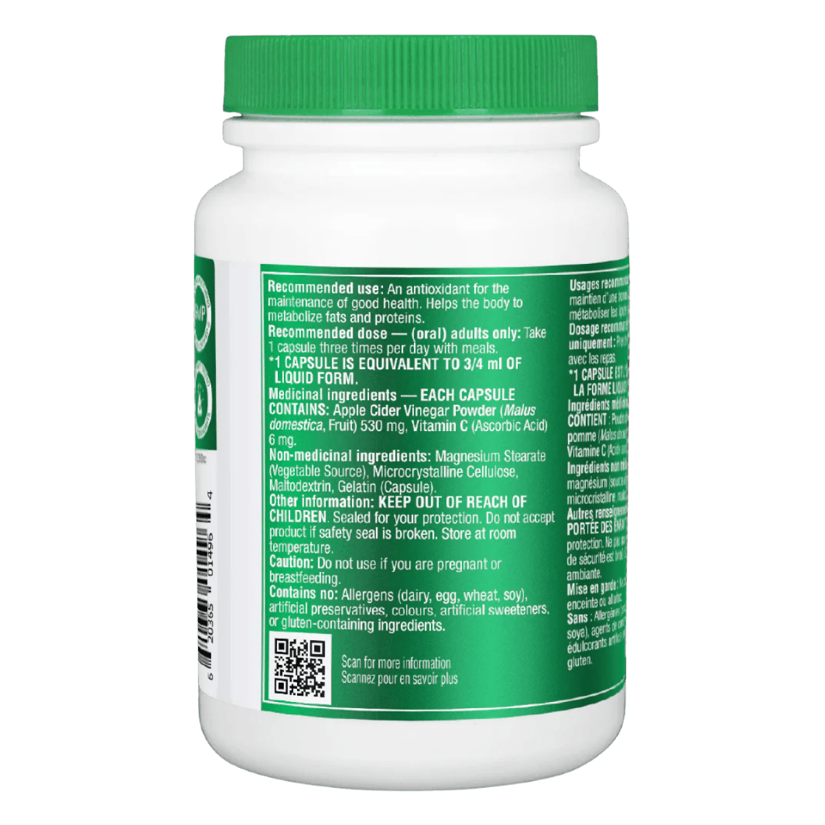 Organika Cider-Vin 530 mg (Apple Cider Vinegar) 120 Capsules