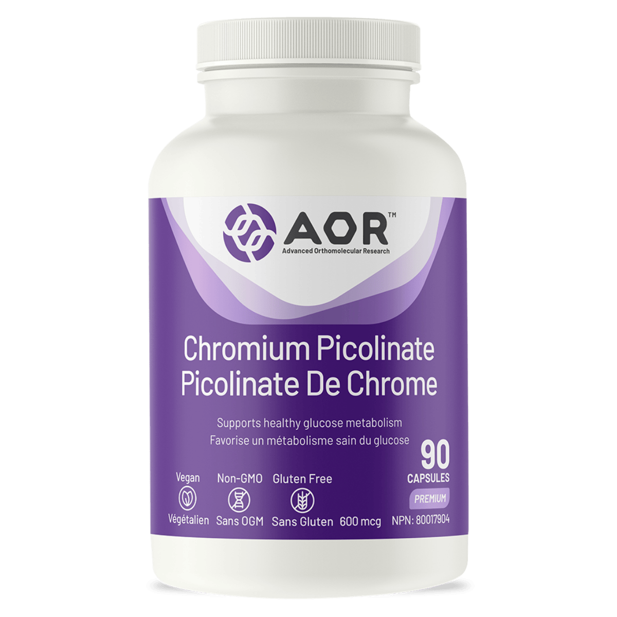 AOR Chromium Picolinate 600mcg 90 Vegetarian Capsules