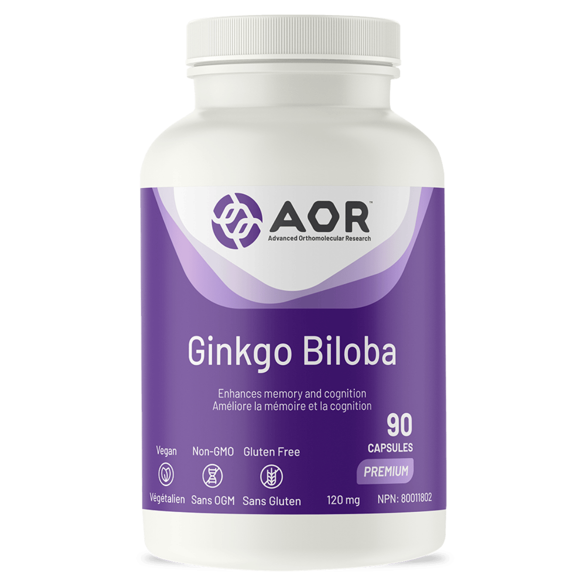 AOR Ginkgo Biloba 120mg (50:1 Extract) 90 Vegetarian Capsules
