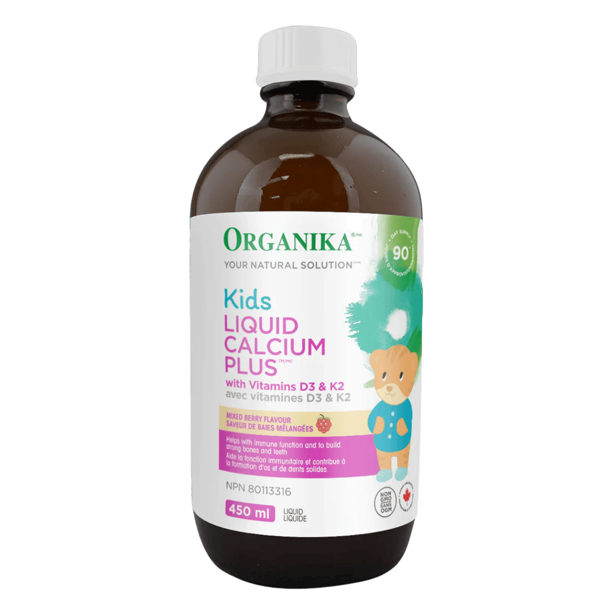 Organika Kids Liquid Calcium Plus with Vitamins D3 & K2 450mL Mixed Berry