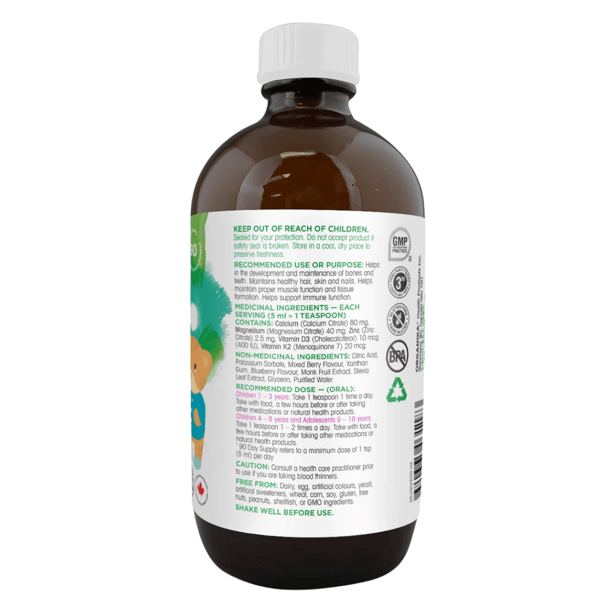 Organika Kids Liquid Calcium Plus with Vitamins D3 & K2 450mL Mixed Berry