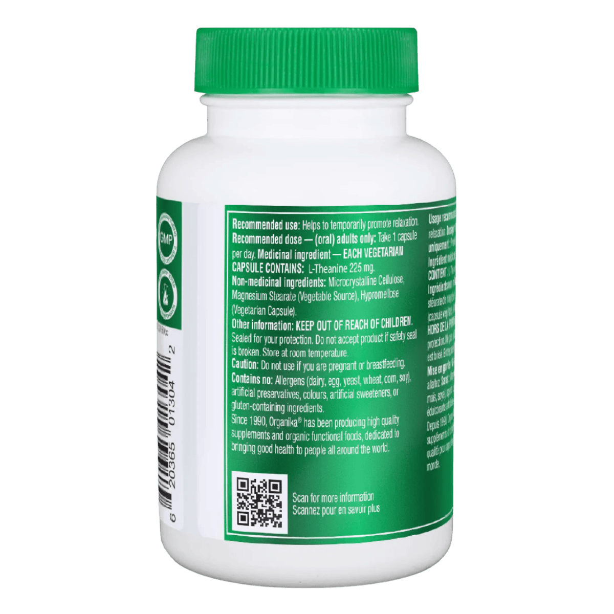 Organika L-Theanine 225mg 90 Vegetarian Capsules