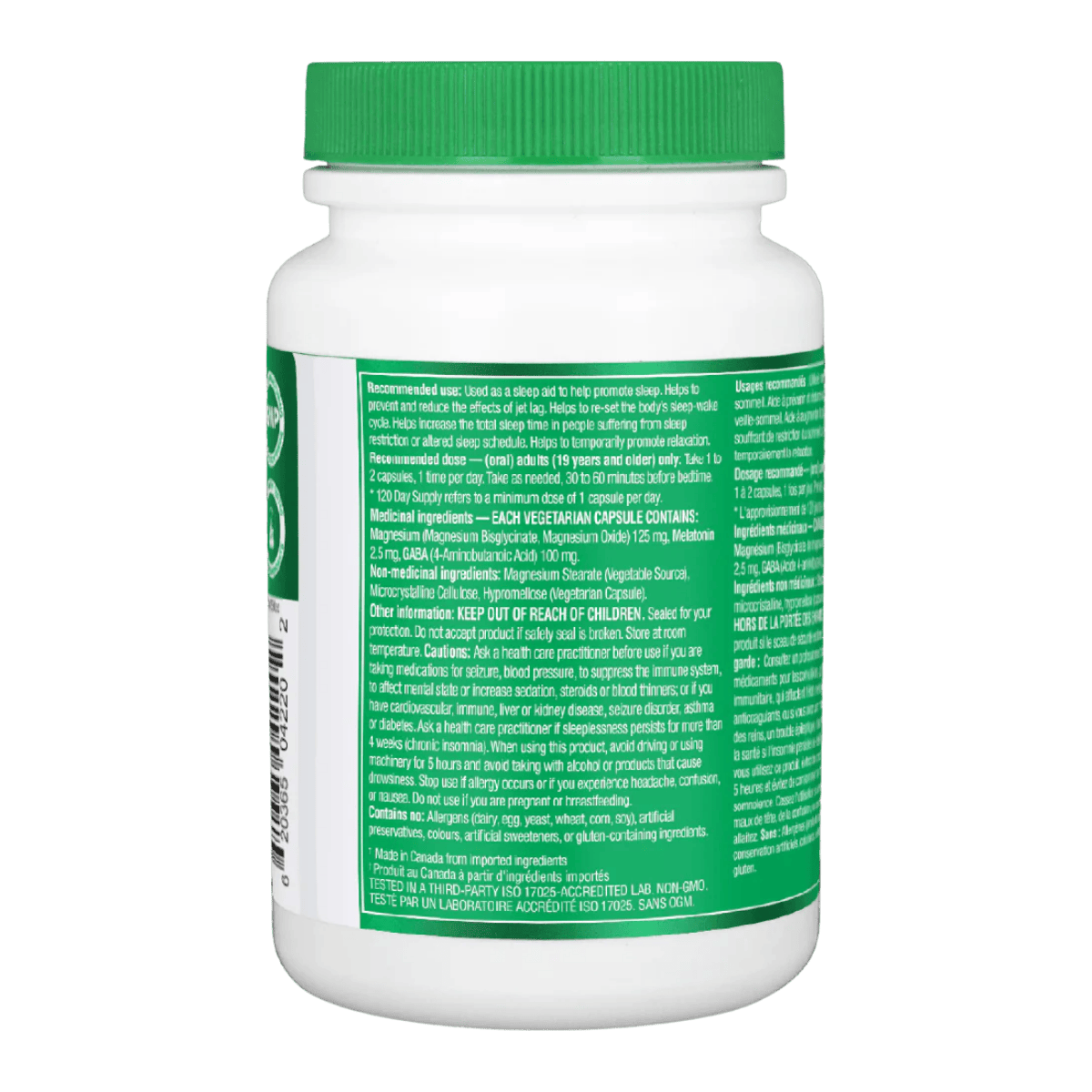 Organika Magnesium Bisglycinate + Melatonin + GABA 120 Vegetarian Capsules