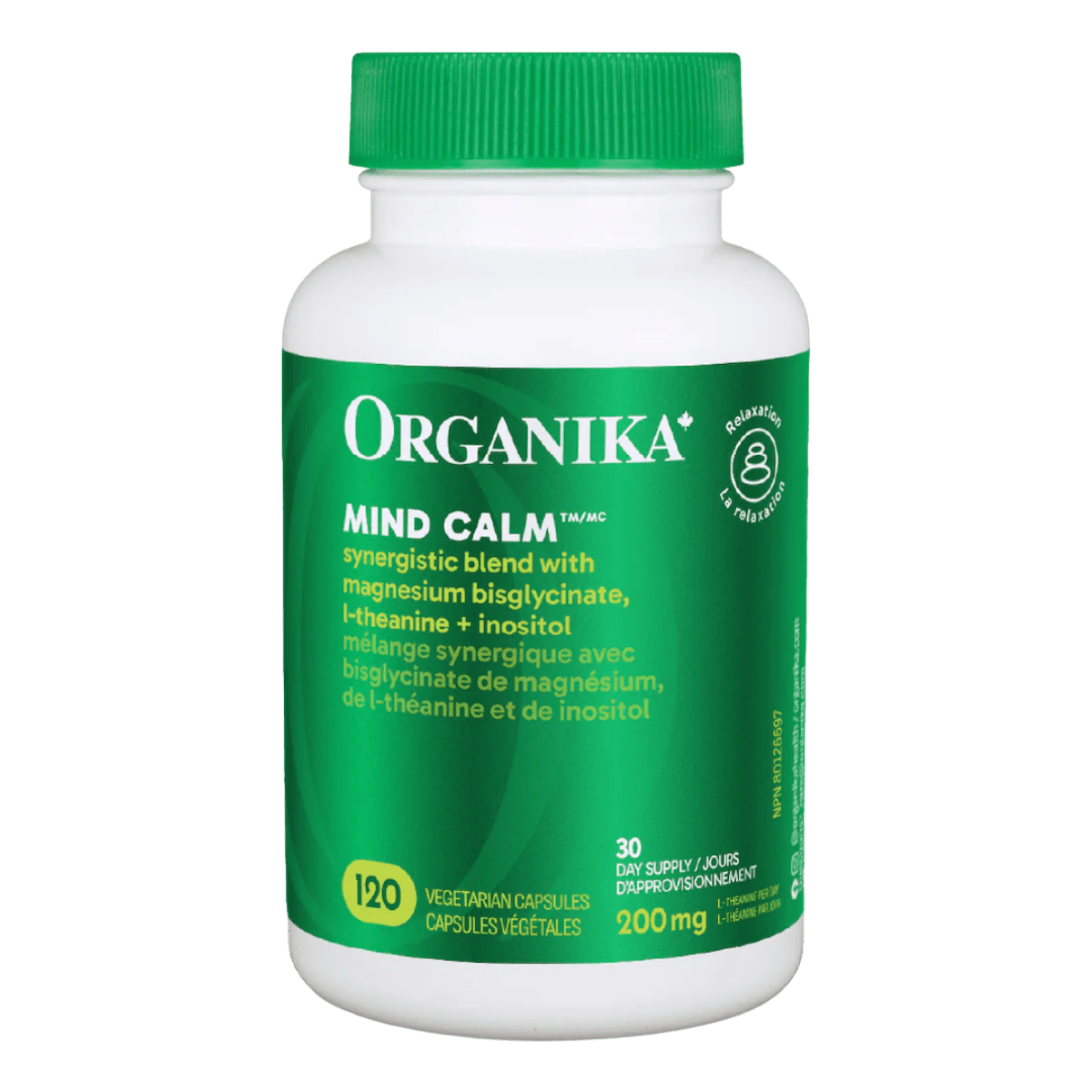 Organika Mind Calm with Magnesium Bisglycinate & L-Theanine 120 Vegetarian Capsules