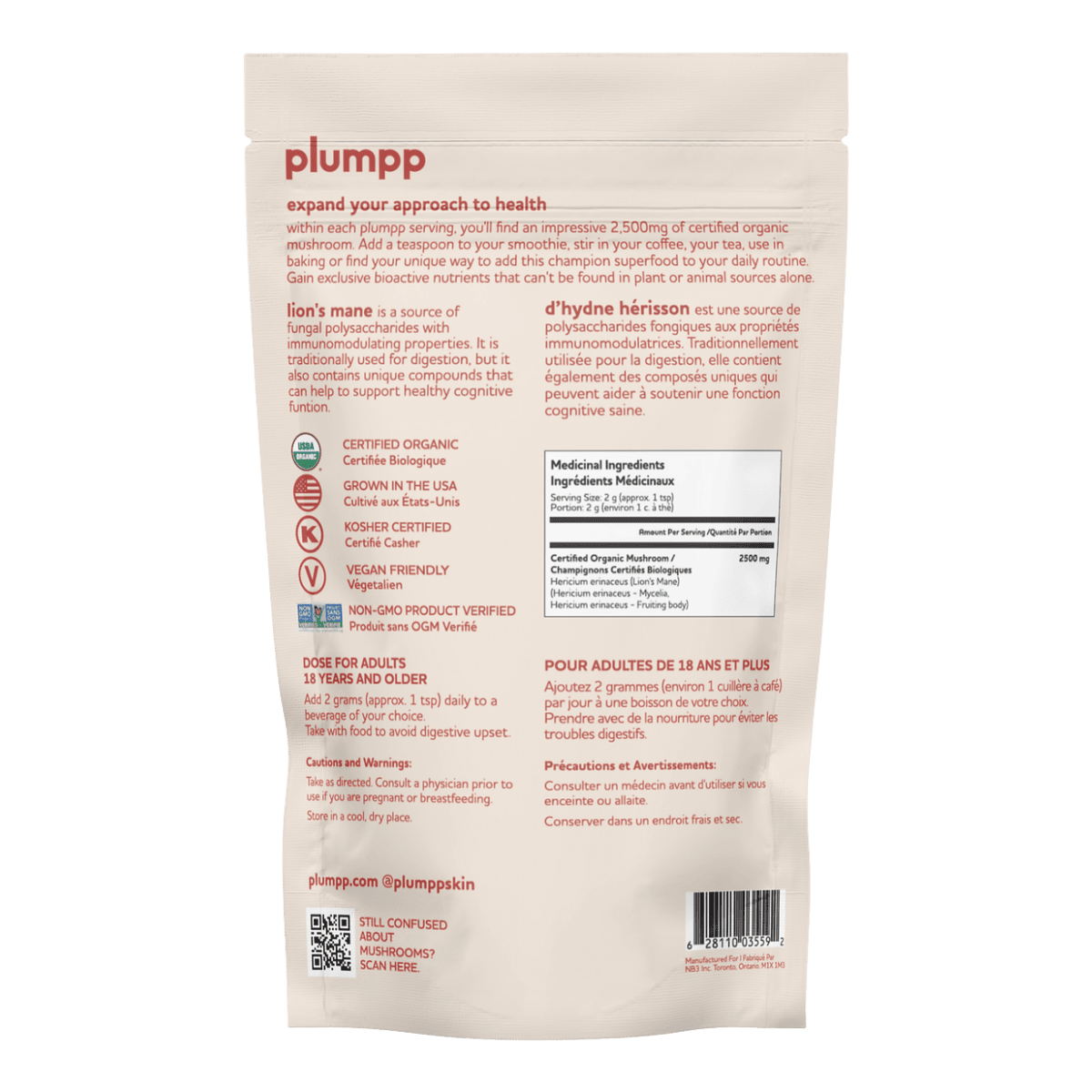 Plumpp Organic Mushroom Powder Lion’s Mane 60g