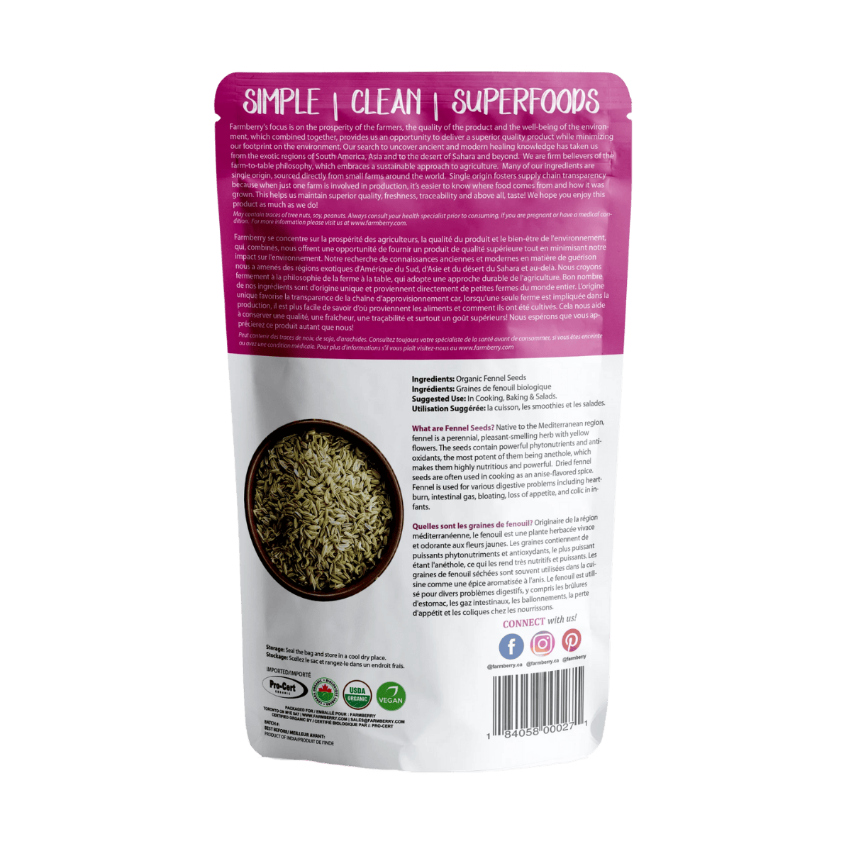 Farmberry Organic Fennel Seeds 100g