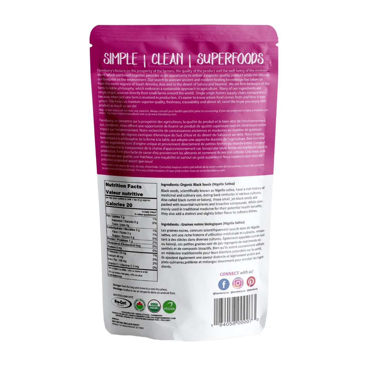 Farmberry Organic Black Seeds (Nigella Sativa) 100g