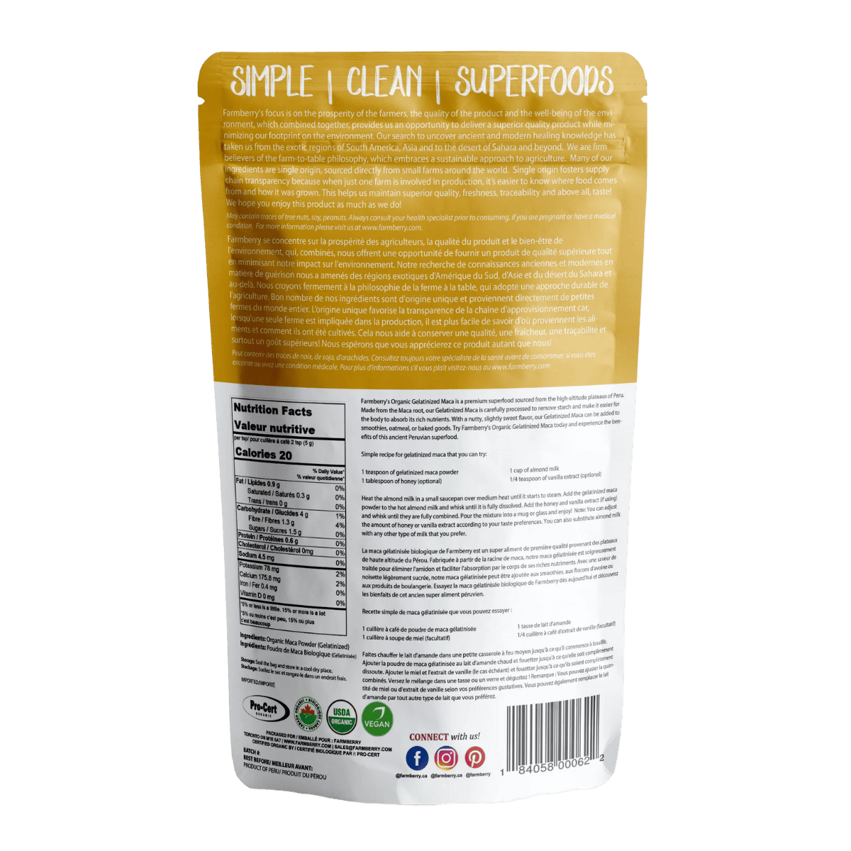 Farmberry Organic Powder Maca Powder Gelatinized 454g