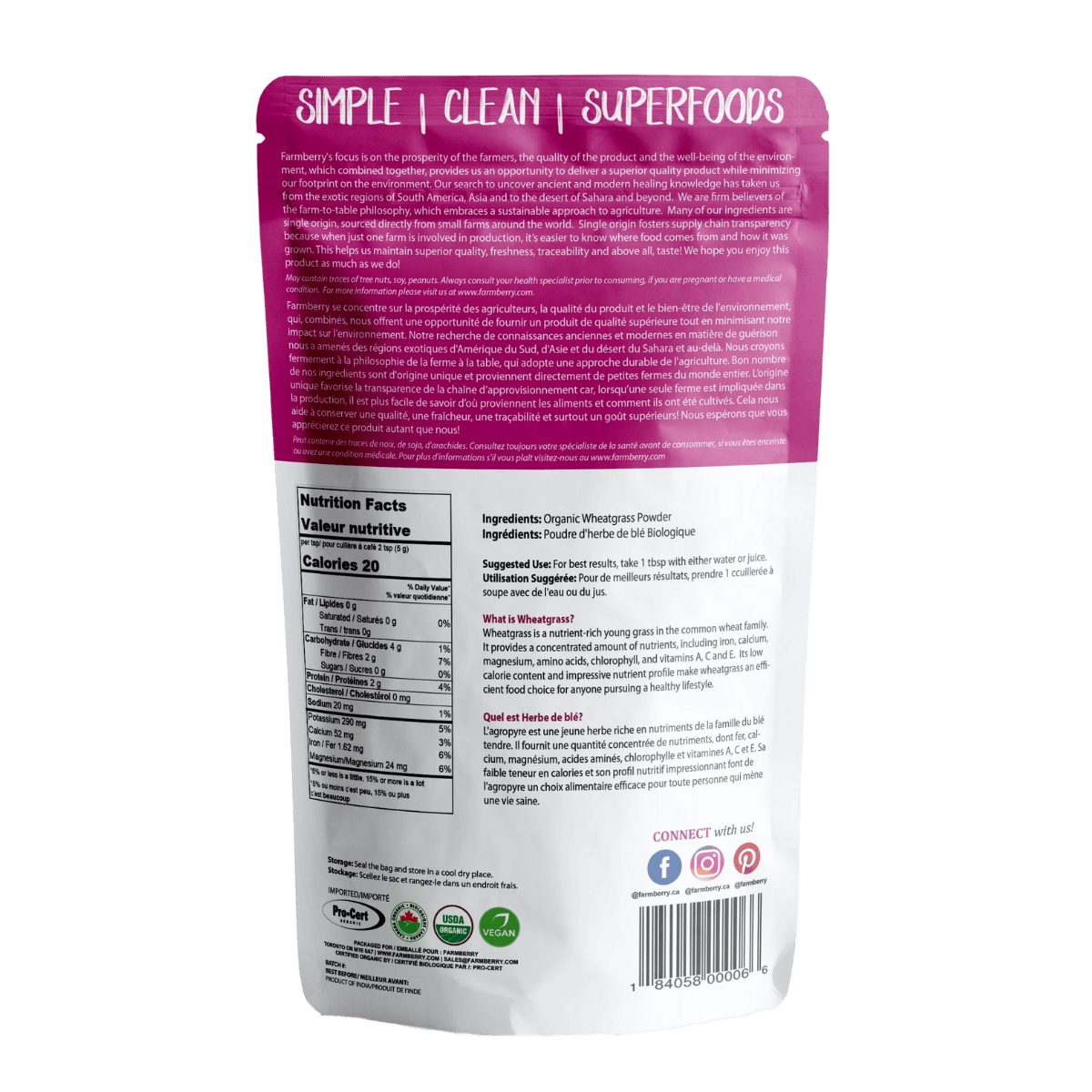 Farmberry Organic Powder Wheat Grass 115g